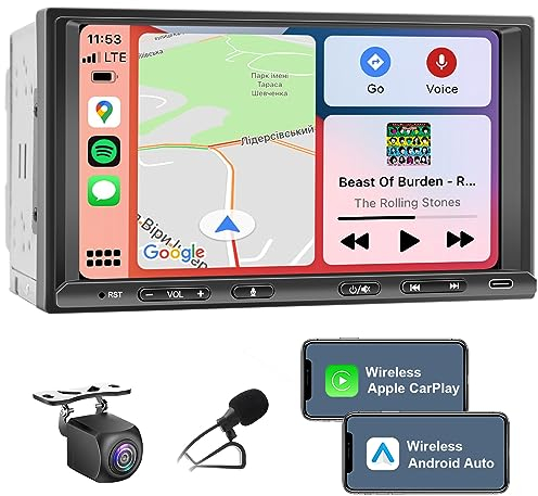Doppel Din Radio Android mit Wireless CarPlay & Wireless Android Auto, Autoradio mit Navi 7 Zoll Bildschirm, Auto Radio Touch Display mit Bluetooth, WiFi, 4G, Rückfahrkamera, AM/FM, AUX/SWC