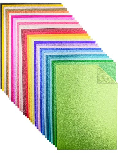 30 Blatt - Doppelseitiges Glitzerpapier zum Basteln, Bunt Glitzer Papier A4-30 Farben 250g/m² Glitterkarton Farbige Papier Karton zum Basteln und Gestalten