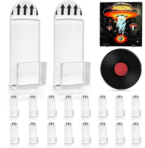 Vodolo Vinyl Record Wall Mount,18 PCS Acrylic Vinyl Record Holder Self Adhesive Clear Vinyl Display Shelf No Drill Vinyl Storage Shelves for Album Covers Display and Home Wall Decoration