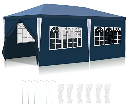 Ikodm 3x6m Pavillon Wasserdicht Stabil Partyzelt Hochwertiges PE Plane Festzelt UV-Resistent Gartenzelt 100g/m² Bierzelt mit 6 Seitenteilen Blau