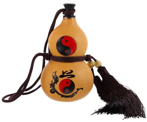 Amosfun Natural Gourd Wine Bottle Portable Gourd Water Bottle with Stopper - Home Feng Shui Hanging Decoration 4.92 X 2.75 Inch