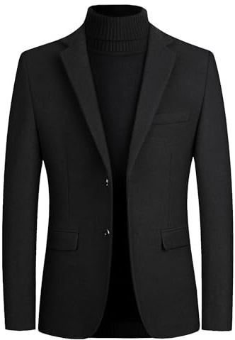 Tiwate Men's Tweed Wool Blend Blazer Modern Luxury Winter Sport Coat Classic Fit 2 Button Business Suits Jacket (4XL,Black)