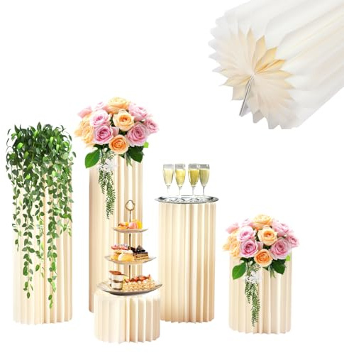 5 Stück Karton Blumenständer aus Pappe Zylinder Wabe, Hochzeit Tafelaufsätze Klappbarer Blumenständer mit Acryl und 42 Blätter für Jahrestage, Geburtstage, Hochzeiten, Verlobungen, 20/40/60/80/100CM