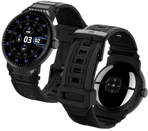 Spigen Rugged Band Armband für Google Pixel Watch 5/4/3 45mm | Flexibles TPU-Armband mit matter Oberfläche, Carbonfaser-Details und Smart Lock für 2026–2024er Modelle – Schwarz