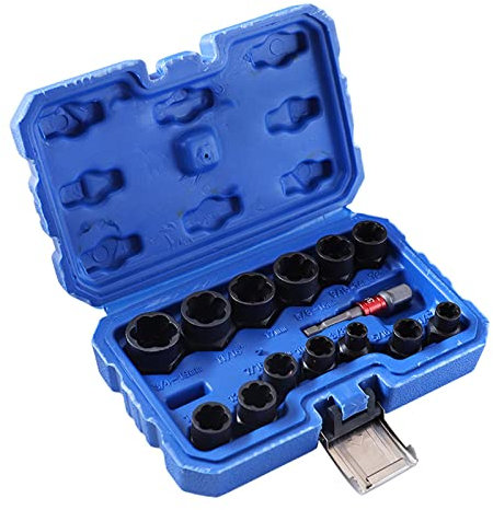 3/8 Zoll Antriebsmutterausdreher Stecknuss Bolzenentferner Werkzeug mit Aufbewahrungskoffer 14 Bolzen Mutter Entferner Set Bolzenausdreher Gebrochene Bolzen Ausdreher Kit Heavy Duty 14 Stück