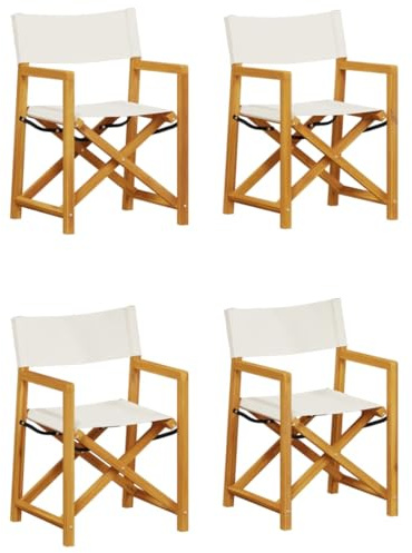 vidaXL Klappbare Gartenstühle 4 STK., Gartenstuhl mit Holzrahmen, Klappstuhl für Garten Balkon, Regiestuhl Campingstuhl Stuhlset, Modern, Cremeweiß Stoff