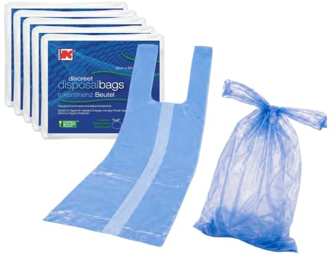 Kordis Hygienebeutel für Damenbinden & Inkontinenz, parfümiert, 250 Stück | Große Windelbeutel & Windeltüten für Erwachsene 32 x 42 cm, Tragegriff, blaú, für Inkontinenzeinlagen & Hygieneartikel