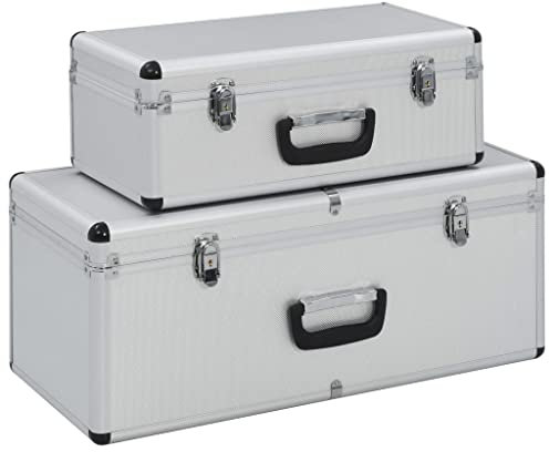 NQJIBUE Hardware-Zubehör-Aufbewahrungskoffer, silberfarben, Aluminium, Werkzeugaufbewahrung und Organisation, 2 Stück