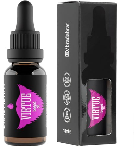 BRADABRAT VIRTUE Olio Barba - Fragranza unica Barba Uomo - Moisturizing miscela naturale di Patchouli, Camomila Romana, Lavanda, Issopo - Idrata la pelle e rinforza ogni pelo - Regalo per lui 18 ml.