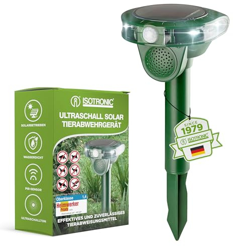 ISOTRONIC Solar Tiervertreiber zur Abwehr von Katzen, Hunden, Füchsen & Waschbären – Ultraschall Katzenschreck für den Garten – Hundeschreck mit 40m² Wirkungsbereich (2 Stück)