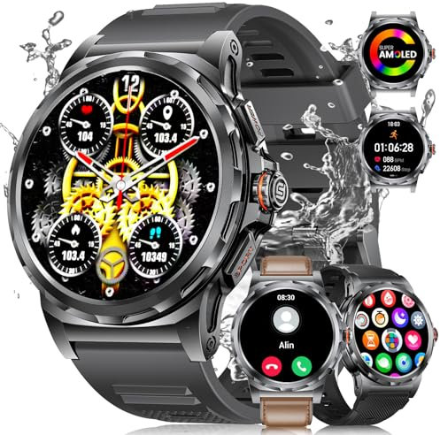 LIGE Military Smart Watch for Men(Answer/Make Call) - 3 Straps,1.43 HD AMOLED Rugged Smartwatch for Android iOS,Fitness Watch,Black Sport Watch with 120+ Sport Modes/IP68 Waterproof/Running/HR