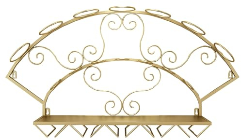 Weinregal Wandmontage, Flaschenhalter aus Metall, Hängendes Stielglasregal for Weinflaschen, for Bars Resta(Gold)