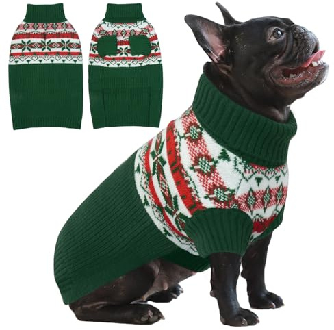IECOii GroßEr Hundepullover,Hund Weihnachtspullover FüR GroßE Hunde, Cold Weather Knitted Dog Winter Coat Xmas Dog Apparel, Rollkragenpullover Dicke Warme Hundepullover FüR FranzöSische Bulldogge,L