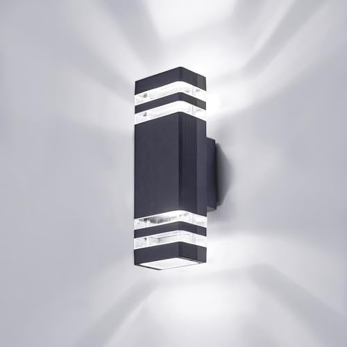 CELAVY LED Wandleuchte Wandlampe aussen, 6000K Kaltweiß GU10 Außenlampe Aussenlampe Wand, IP65 Up Down Außenleuchte Aussenleuchte Hauswand, Außenwandleuchte Außenbeleuchtung Haus, Anthrazit Grau