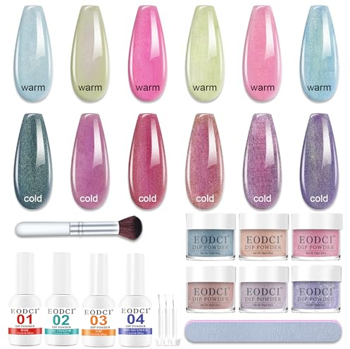 EODCI 6 Couleurs Poudre à Ongles, 15Pcs Kit de Dip Powder Kit Complet avec Dipping Powder French Nails Kit Trempage de Couleurs Changeantes Kits, Liquide Base Top Coat, Activateur, Brush Saver