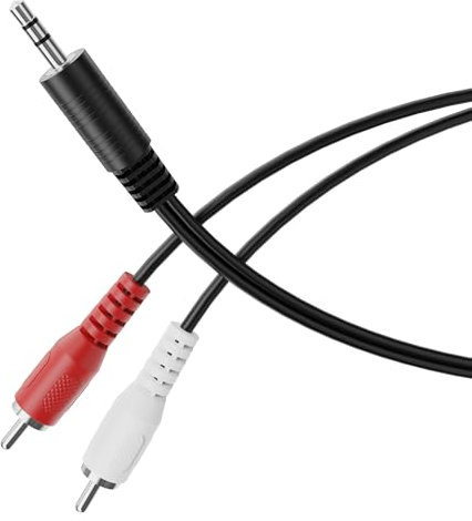 HDSupply Cable de jack a RCA, cable de audio RCA auxiliar de 3,5 mm de 3,00 m, audio estéreo de 3 clavijas, cable adaptador en Y para subwoofer, barra de sonido, TV, coche, radio, smartphone, negro
