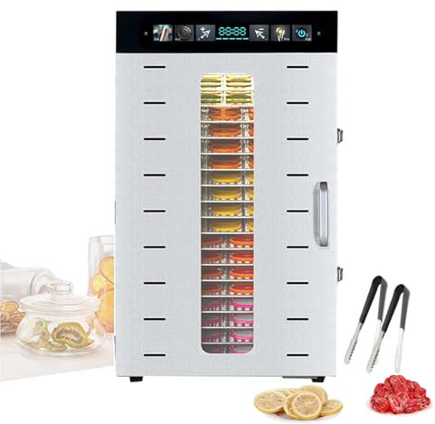 forplubossmmp Secadora De Alimentos Eléctrica, Deshidratadora De Alimentos Y Secadora De Frutas Y Carne, Secadora De Alimentos De Acero Inoxidable, con 2 Pinzas para Frutas Y Pantalla Táctil,20-Layer
