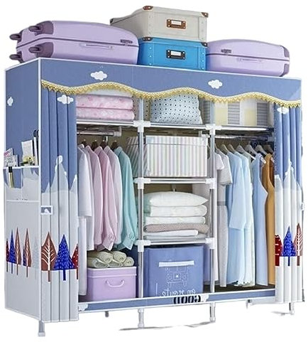 Armario simple con marco de tubo de acero, solución económica de montaje y almacenamiento para dormitorio, armario grande (163 x 45 x 170 cm)