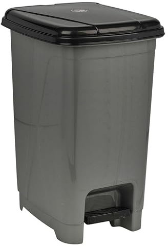 URBNLIVING 15L Slim Plastic Pedal Waste Refuse Rubbish Recycling Bin with Lid Heavy Duty Grey Dustbin for Kitchen Bathroom and Household Use Ideal for Storage of Animal Feed Trash Easy to Clean