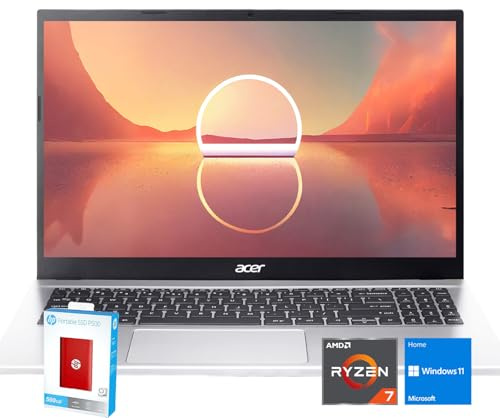 acer Aspire 3 Laptop | 15.6 FHD (1920 x 1080) Display | AMD Radeon | 8-Core AMD Ryzen 7-5700U | 64GB RAM | 1.5TB SSD (1TB PCIe SSD withHP P500 512GB Portable SSD) | Ethernet Port | Windows 11 Home