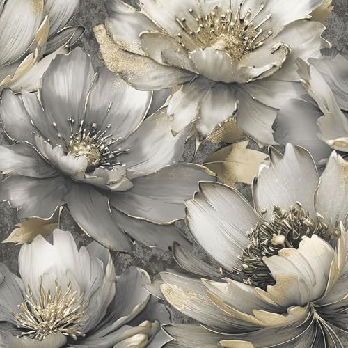 Muriva Aminah Floral Charcoal Gold Wallpaper 224501