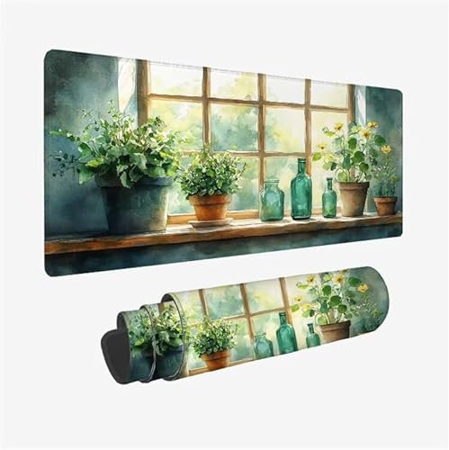 Mouse Pad 1000x500X0.3MM Large Mouse Mat flower Pattern Design, flowerpot Desk Mat with 3 mm Non-Slip Rubber Base, Waterproof Mousemat Gaming Accessories for Office Desk Decor, Gifts， Model-6818