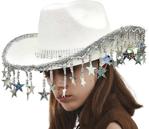 Damernas Cowboyhattar Western | Med Stjärnprydnad Flickors Cowgirlhatt | Westernhuvudbonad med Stjärnfransar för Maskerad Konsert Cosplay Ridning Resor Bröllop Utomhus