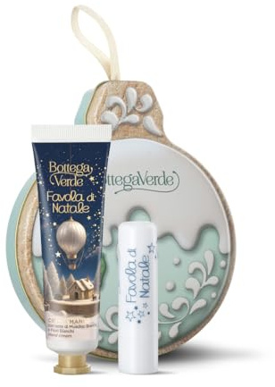 Bottega Verde - Cofanetto Regalo Favola di Natale, con Crema Mani 30 ml e Balsamo Labbra, Fragranze di Muschio Bianco e Fiori Bianchi, Idea Regalo