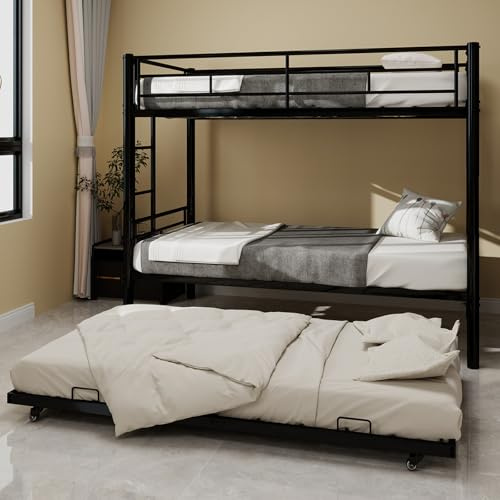 Litera, cama de matrimonio, cama doble sobre litera de metal, estructura metálica con escaleras y barandillas, no requiere caja de muelles, bajo ruido, 196 x 103 x 156 cm (negro)
