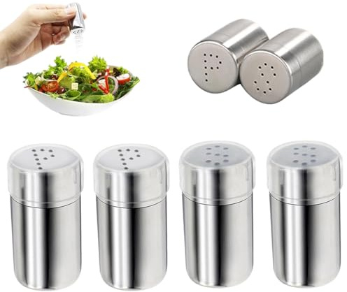UIEXAY 4 Mini Saliera Da Viaggio, Sale In Acciaio Inox, 5 Ml, Piccolo Con Coperchio, Per Spezie, Da Viaggio, Per Sale E Pepe, Per Ristoranti, Campeggio E Barbecue