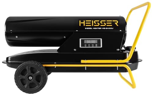 HEISSER Diesel Space Heater 30kW | Industrial Kerosene Heater with 38L Stainless Steel Tank, Auto Ignition, Safety Shut-Off, Timer, 105000 BTU for Workshops, Garages & Construction