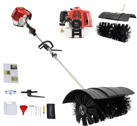 Mqwdxzfes 52CC 2 Takt Handheld Benzin Motorbesen, 2,3 PS Schneeräumer mit Tragegurt, Handgeführter Kehrmaschine, SchneefräSe RäUmgeräT Schnee Sweeper MotorbüRste für Laub/Schnee//Grasflächen/Erde