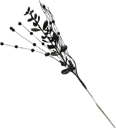 Wambere 2 Stück Glitzer Beeren Stiele Weihnachtsbeeren Stiel Picks Künstliche Pflücken Beeren Zweige Weihnachtszweige Dekorative Perlensticks für Weihnachten Blumensträuße Kranzdekorationen,Schwarz