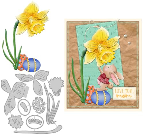 Sredwtk Frühling Blumen Ostereier Stanzschablonen Ostern Metall Prägeschablonen Stanzformen Schneiden für DIY 3D Karte Sammelalbum Scrapbooking Fotoalbum Deko