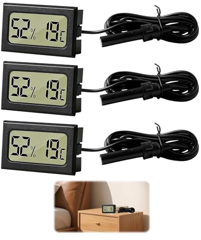 NYVOR 3 Pièces Thermomètre Hygromètre Numérique, Digital Thermomètre Hygromètre avec Sonde Externe, LCD Hygrometre Terrarium Humidité Mètre pour Reptile Incubateur Volaille Serres Salle Bureau
