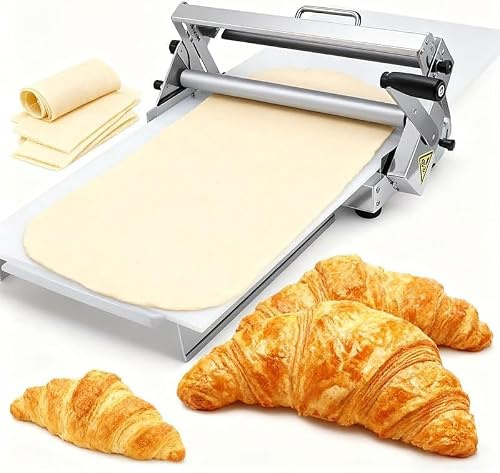 Sfogliatrice per Croissant, Macchina per Sfoglia Commerciale 30x60cm | Pieghevole, spessore regolabile 0-25mm, pannello antiaderente grande, per casa e commercio.