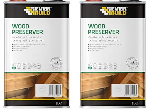 Everbuild Wood Preserver – Interior and Exterior Use – Low Odour – Quick Drying – Long Lasting Protection – Clear – 5 litres (Pack of 2)