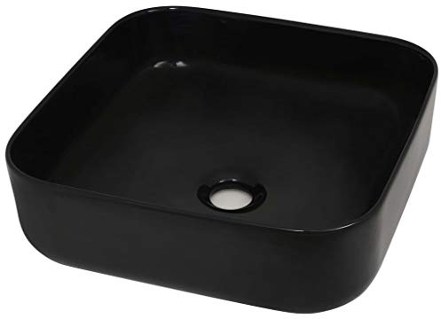 HETFTJN Waschbecken Keramik Quadratisch Schwarz 38x38x13.5 cm - Modernes Aufsatzwaschbecken für Badezimmer und Gäste-WC - Elegantes Keramikbecken als Aufsatzwaschtisch ohne Armatur und Ablauf