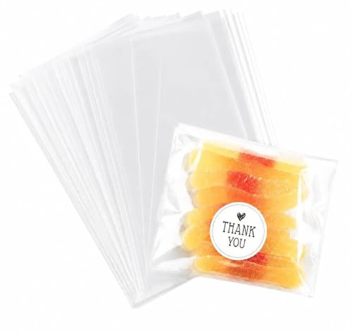 ilauke 200pcs Sachets Cadeaux Transparents OPP 15x10cm avec Liens Dorés - Pour Bonbons, Biscuits, Mariage, Anniversaire et Fêtes