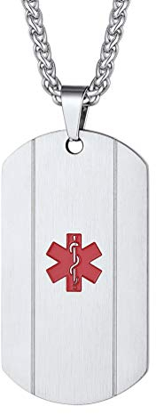 PROSTEEL ID Dog Tag Kette personalisiert Medical Alert Halskette mit Erkennungsmarke Name Texte Gravur Edelstahl Notfall ModeSchmuck Accessoireidee für für Patienten Diabetes Typ 1/2