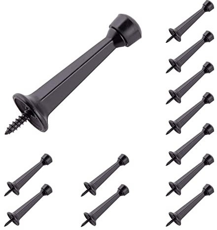 HOME MASTER HARDWARE 12-Pack Heavy Duty Solid Rigid Door Stop - 3 Door Stopper with Matte Black Finish and Plastics Tip for Wall and Door Protection