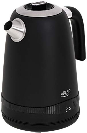 Adler AD1295B Hervidor Agua Eléctrico, Vintage, 1,7 L, sin BPA, Pantalla LCD, Control de Temperatura, Acero Inoxidable, Inalámbrico, Resistencia Oculta, Apagado Automático, 2200W, Negro