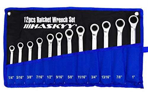 HASKYY Ratschenschlüssel Set Zoll 12tlg 1/4-1 Ring-Maulschlüssel Ratschenringschlüssel Inch Imperial Satz US Cars Werkzeug kompatibel mit Harley Davidson