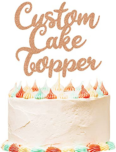 Personalised Birthday Cake Topper Customized Any Word Name Age Party Cake Decoration Double Sided Glitter Card 1st 10th 16th 18th 20th 21st 30th 40th 50th 60th 70th 80th Rose Gold