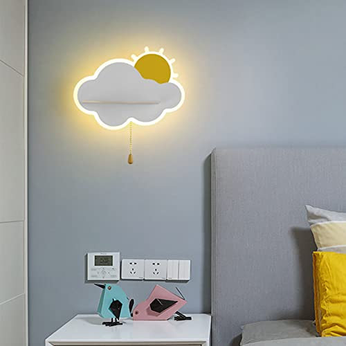 Wolke Kinderlampe Wandleuchten mit Zugschnur Schalter, LED 18W Wandlampen Warmweiß Babylampe Schlafzimmer Wandbeleuchtung Nachtlicht, Innen Kinderzimmer Lampe für Mädchen/Jungen Schlummerlicht,Grau