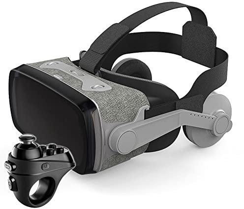 Occhiali VR Cuffie per realtà virtuale per giochi 3D VR & film 3D VR Sistema di cura degli occhi anti luce blu per pupille regolabili con impugnatura telecomando per smartphone Android & IOS (A)