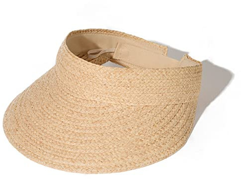 FURTALK Sun Visor Hüte für Damen mit breite Krempe Stroh UV-Schutz Sonnenhut Frauen Faltbar Visiere Sommer Roll Up Pferdeschwanz Strand Hut
