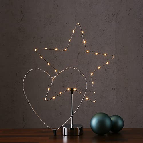 MARELIDA LED Stern - Kombi Dekoleuchte Herz/Stern - wechselbarer Aufsatz - H:50cm - Batterie - Timer - Gold