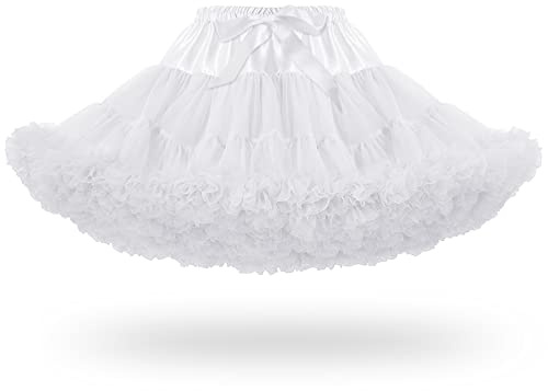 dgdgbaby Petticoats for Women Elastic Waist Chiffon Petticoat Puffy Party Cosplay Underskirt Multi-Layer Short Tulle Skirt White
