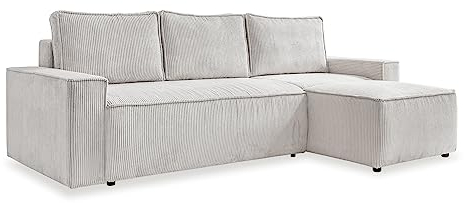 MIUFORM Brave Dave S mit Bettkasten | Ecksofa mit umstellbarem Chaiselongue | 4 Sitzer Sofa | 250 x 156 x 87cm Couch | Klappsofa mit Schlaffunktion | Schlafsofa klappbar (Beige)